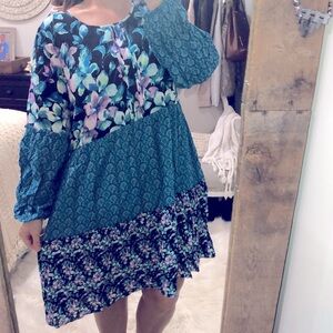 Soft surroundings size large blue and purple floral boho dress
